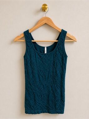 Skinny Tees Textured Floral Tank Top One Size Fits All Teal Blue